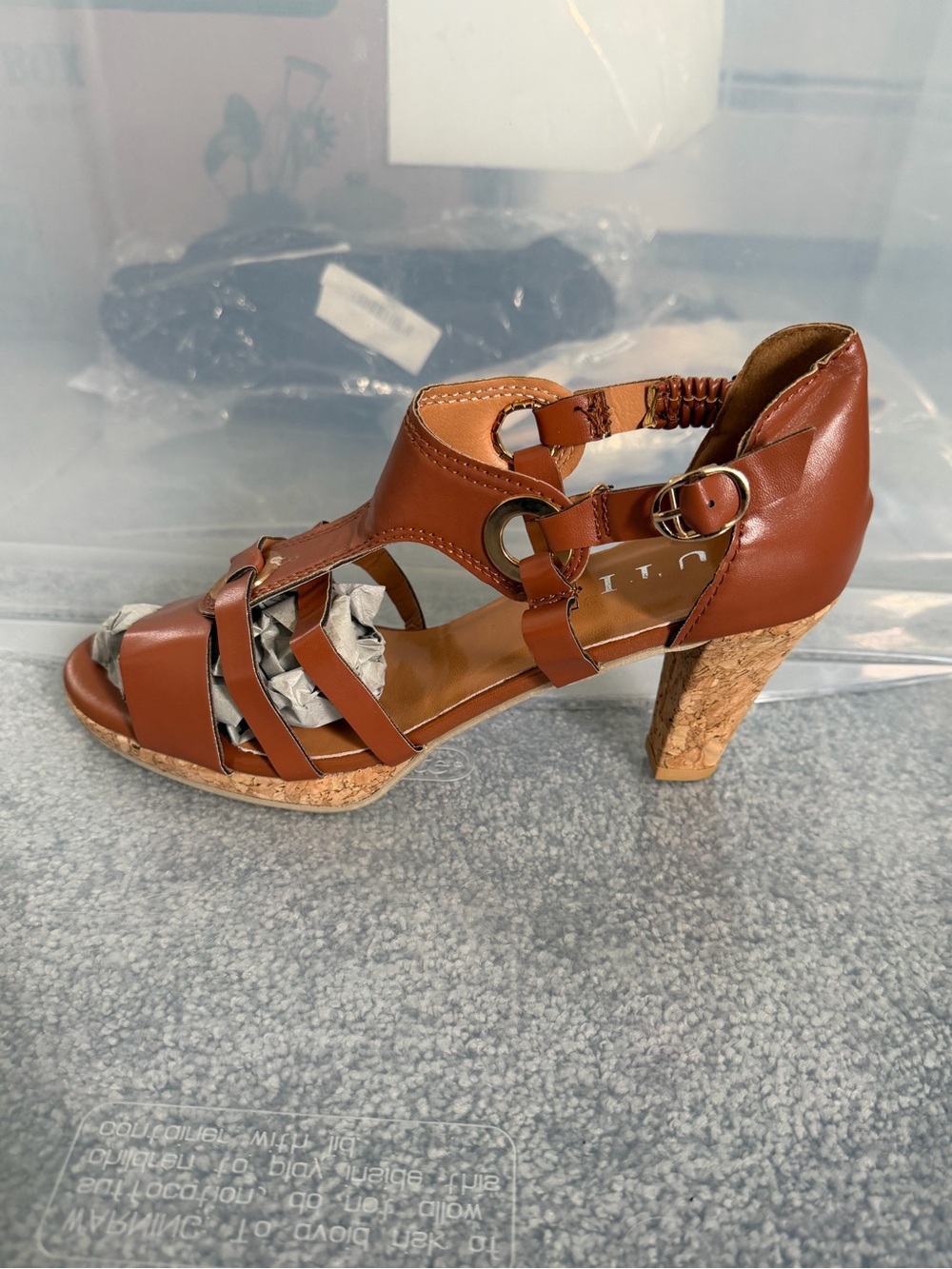 Juti Women’s Heeled Strappy Sandals Brown Leather Size 8 M US